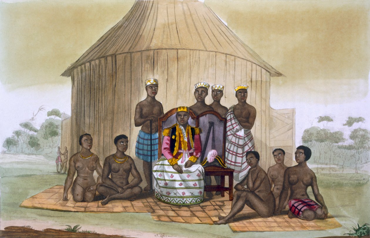 Saba, neboli vládce, se šlechtici a jeho manželkou, západní Afrika, cca 1820-30 od Italian School