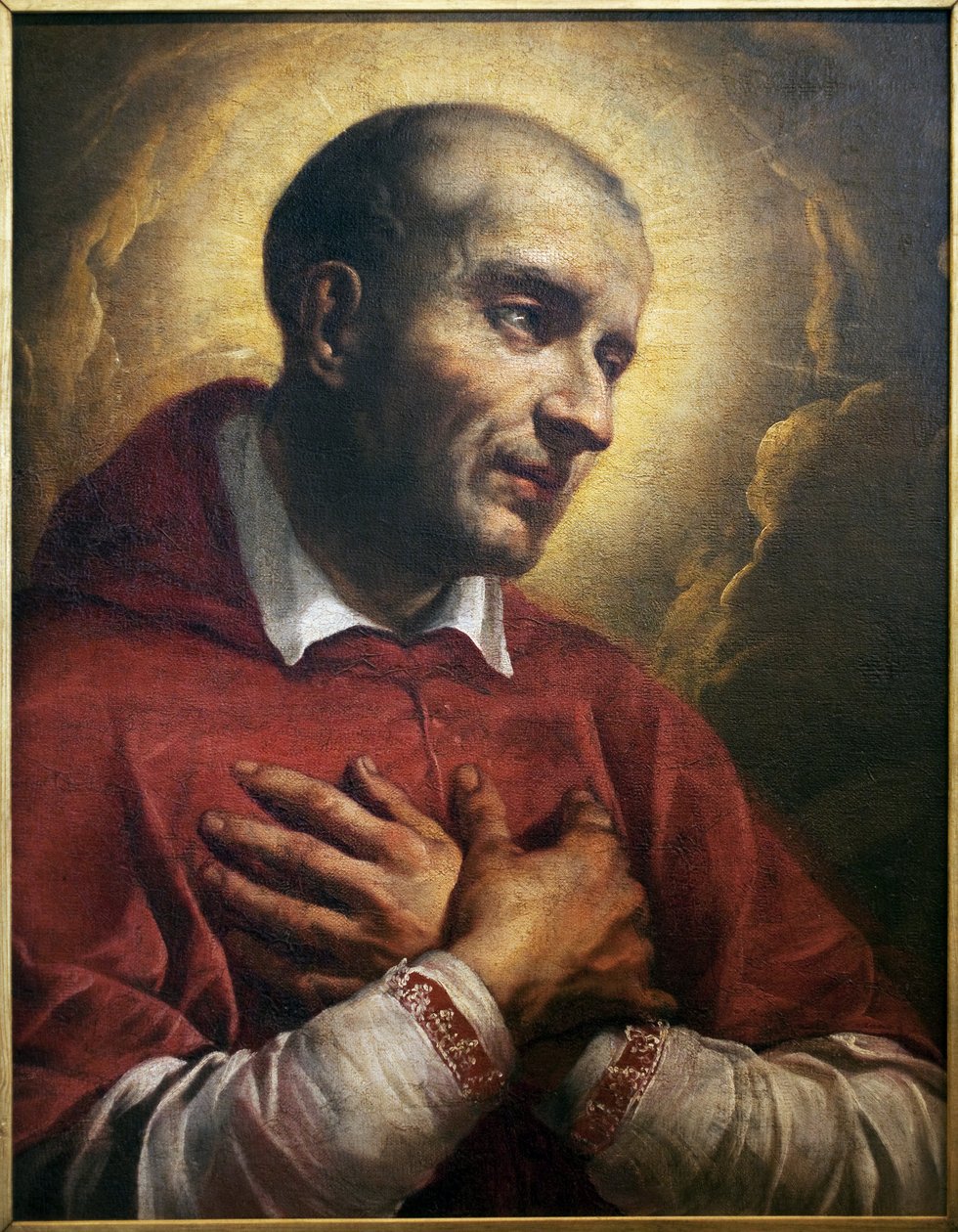 Svatý Karel Boromejský (1538-1584). (San Carlo Borromeo) Fragment anonymního obrazu Neapol (Itálie), olej na plátně 17. století. Muzeum výtvarných umění v Angers. od Italian School