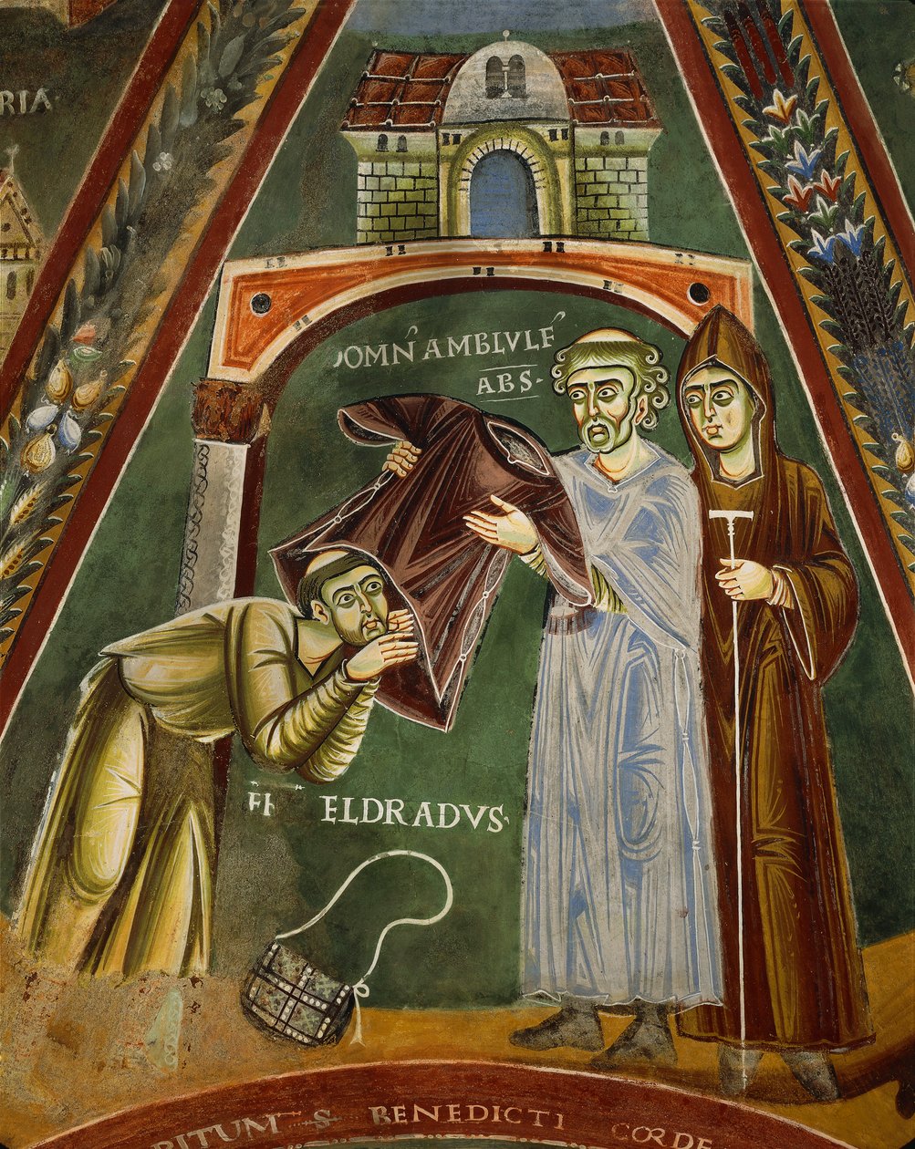 Svatý Heldrad se vrací ze Santiaga de Compostela, v kapli sv. Heldrad a Nicholas (freska) od Italian School