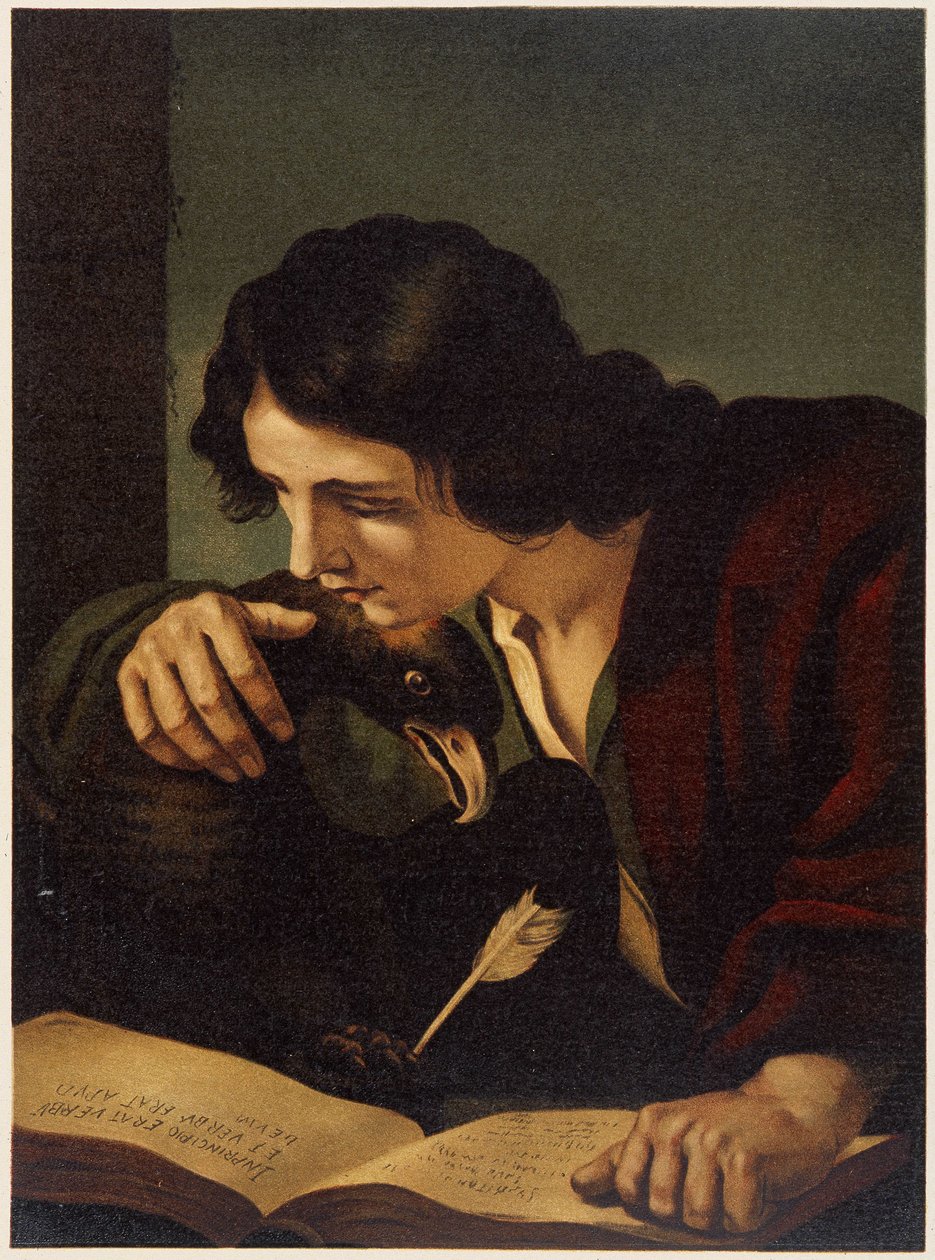 Svatý Jan s orlem ve „Zlaté klasické Bibli: Historie Božího zjevení ve starověku a v novém úsilí“ od Giovanniho Ladislao Sykory (sv. 2), přeložil Don Clemente Benetti. (italská bible) od Italian School