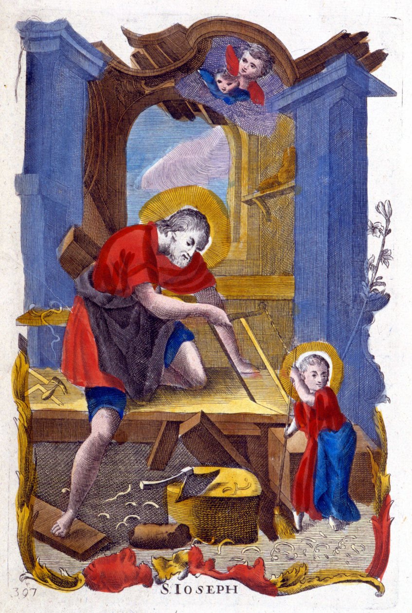 Svatý Josef jako tesař a Ježíš, italský obraz od Italian School