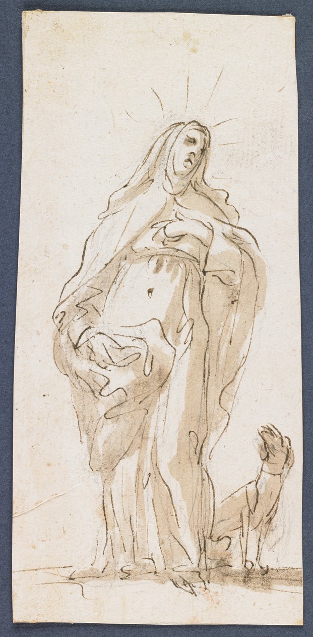 Svatá Markéta z Cortony, konec 17. století (pero a hnědý inkoust a pero na černé křídě) od Italian School