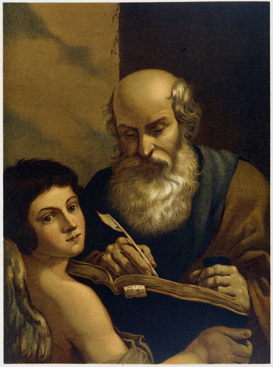 Svatý Mathieu Psaní a anděl – v „Aurea Bibbia classica: storia della rivelazione divina nell