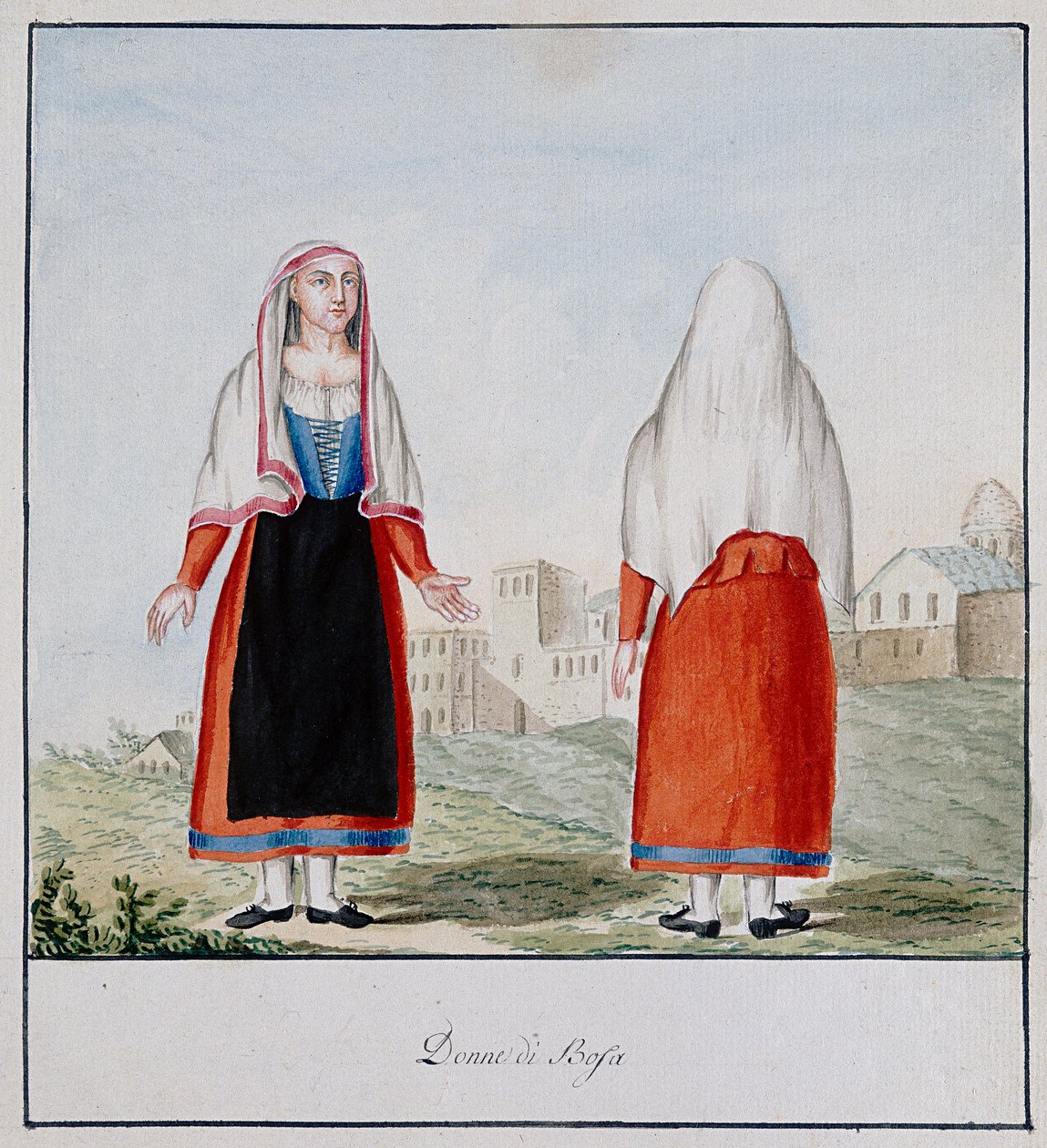 Sardinské kostýmy Bosa, tištěné ms.258, Luzzetti Collection od Italian School