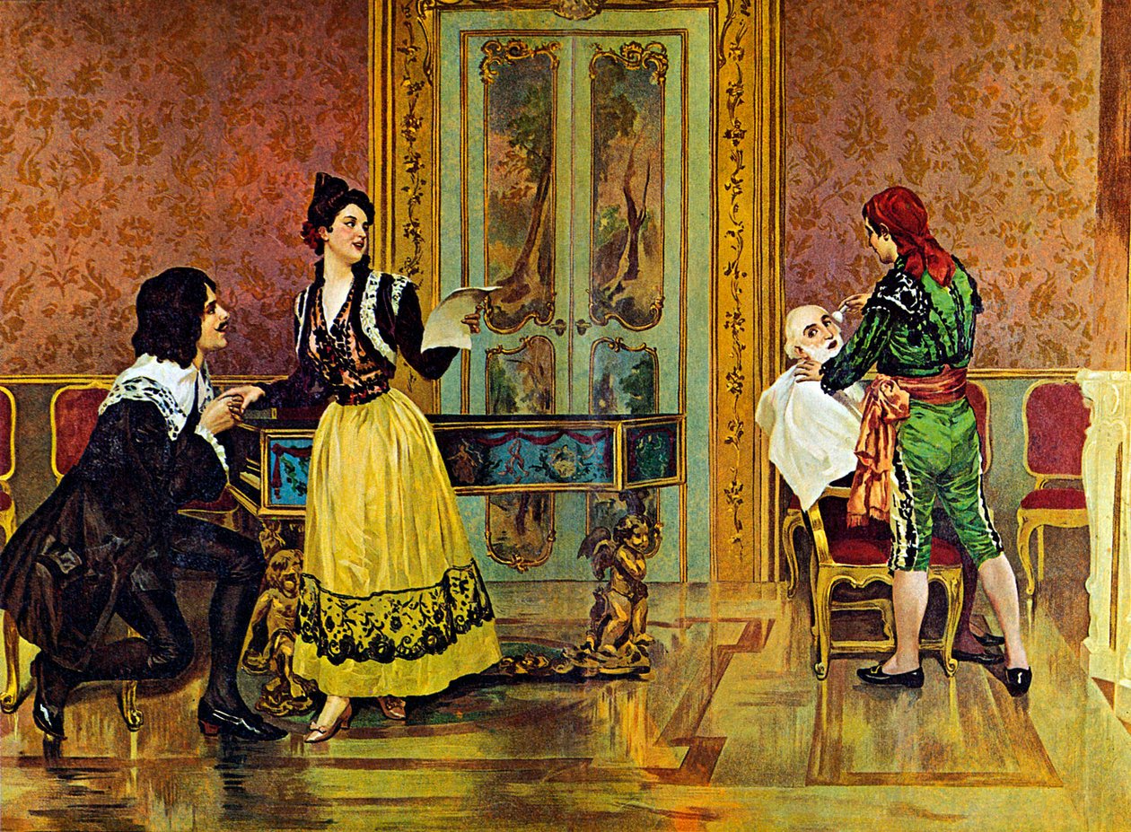 Scéna z opery „Lazebník sevillský“ od Gioachina Rossiniho od Italian School