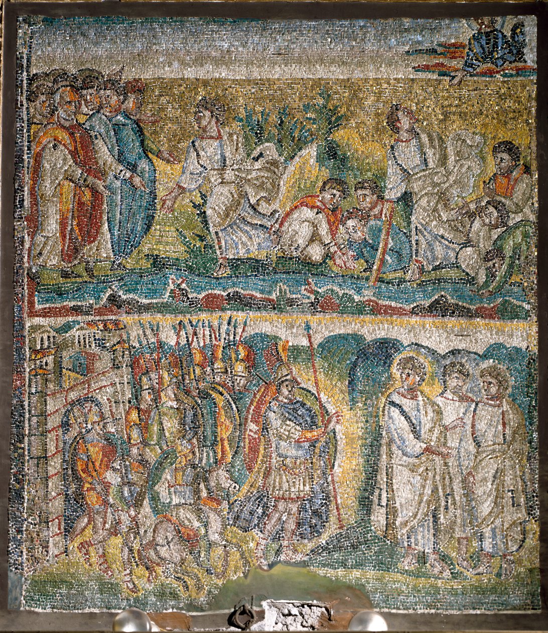 Scény z Knihy Jozue: Dobytí Jericha, Sedm kněží nesoucích archu úmluvy (mozaika) od Italian School