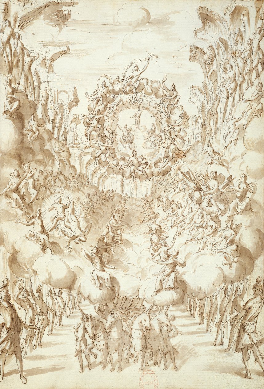 Scénografie pro opery v divadle San Salvatore v Benátkách, 1675 (pero a inkoust na papíře) od Italian School