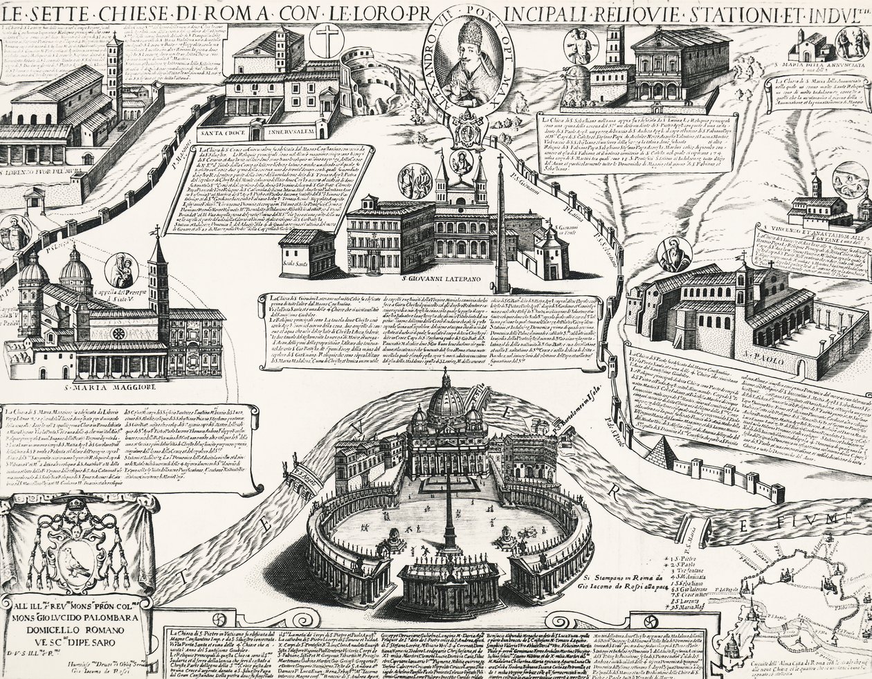 Sedm římských kostelů, s portrétem Alexandra VII (papež 1655-1667), Itálie od Italian School