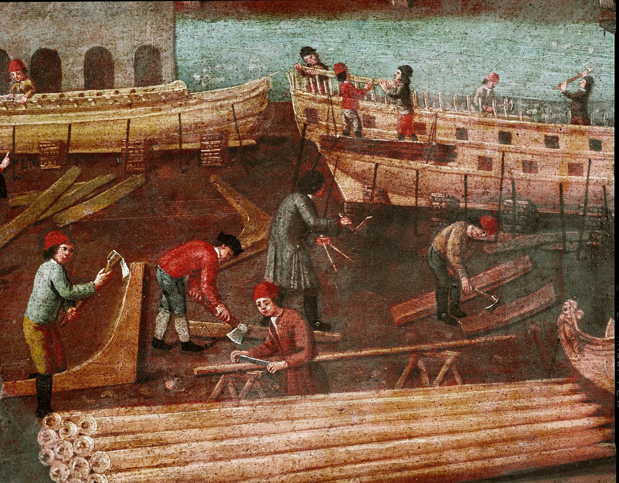 Loděnice v arzenálu Benátek Detail - Obraz benátské školy - 18. století - Benátky, muzeum Correr od Italian School