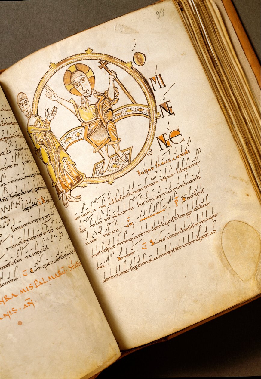 Pěvecká stránka s neumes Rukopis z boloňské školy. (MS.123-Folio 93r) Řím 11. století, Biblioteca Angelica od Italian School
