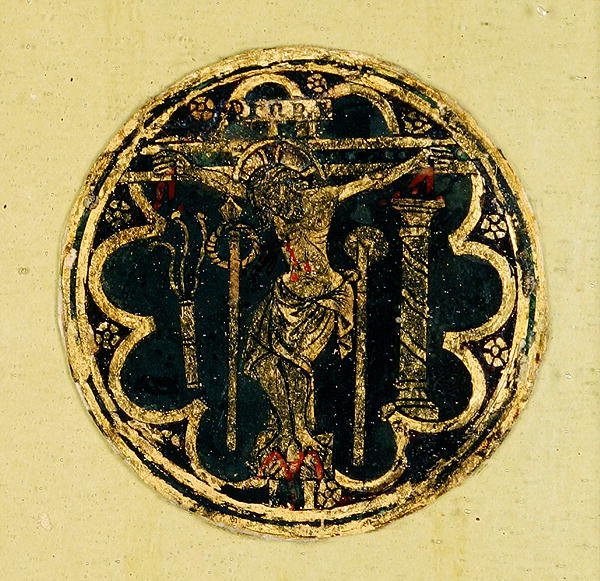 Malý panel s rondelem Ukřižování (malované sklo) od Italian School