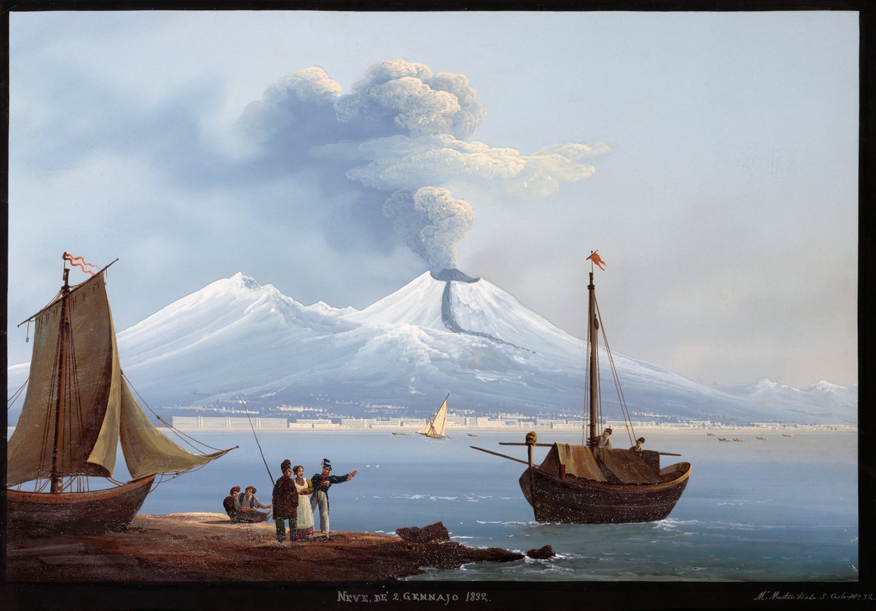 Sněhová bouře / erupce sopky Vesuv 2. ledna od Italian School