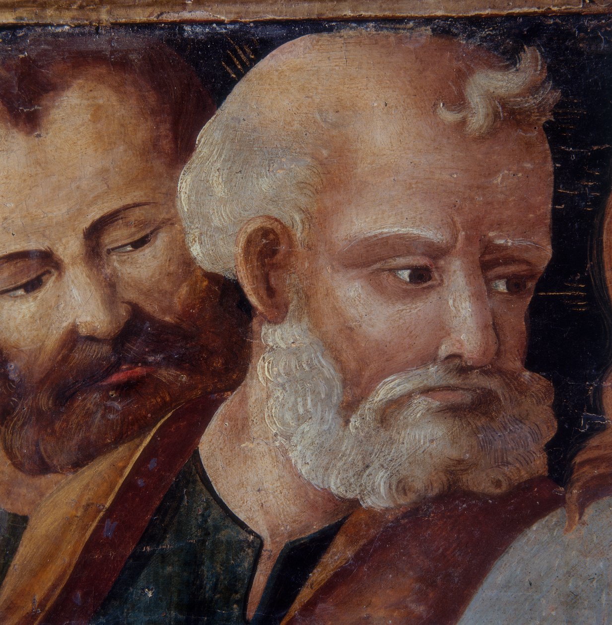 Sv. Petr, detail oltářního obrazu znázorňující Madonu s dítětem se svatými Petrem a Pavlem, 1540 (tempera na desce) od Italian School