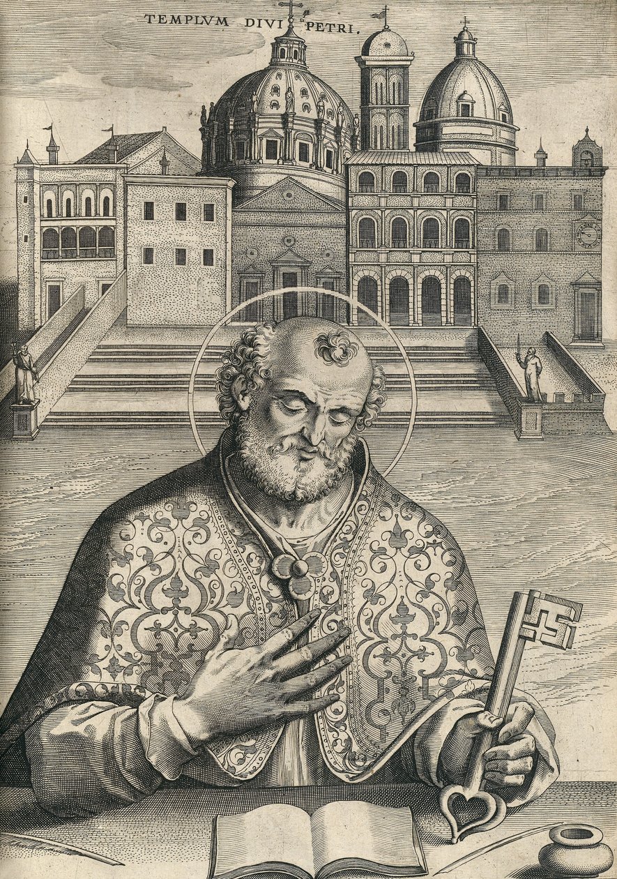 Svatý Petr před bazilikou sv. Petra ze Septem Urbis Ecclesiae Primariae, hospoda. 1599 od Italian School