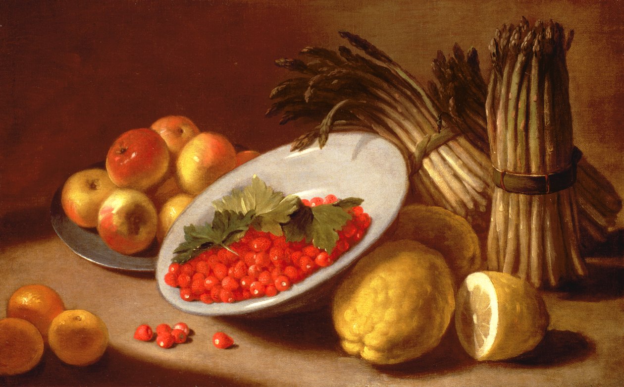 Zátiší z malin, citronů a chřestu od Italian School