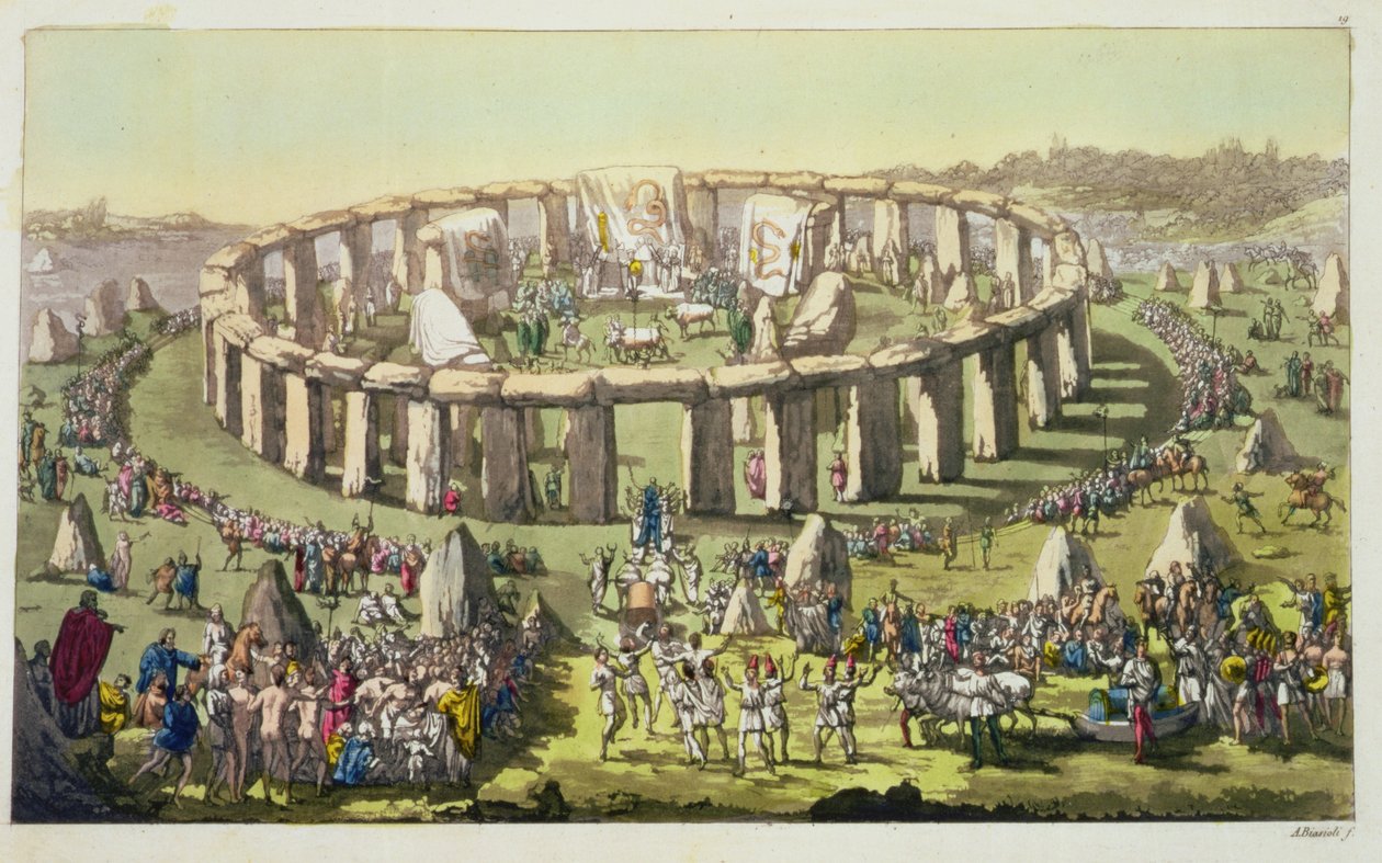 Stonehenge neboli kruhový chrám druidů, deska 19 z Historie národů (akvatinta) od Italian School