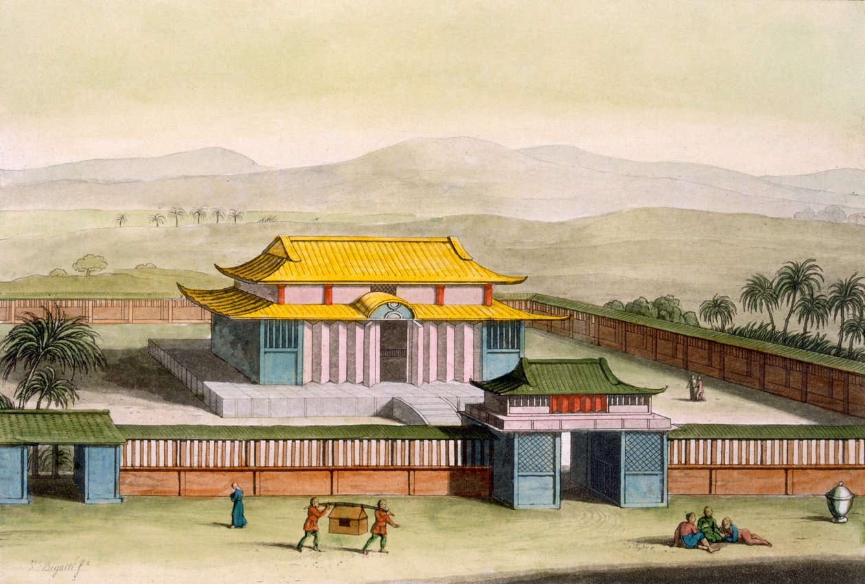 Temple Daibods v komplexu na venkově, z Costume dei... Giulio Ferrario, cca 1820-30s (ručně kolorované lito) od Italian School
