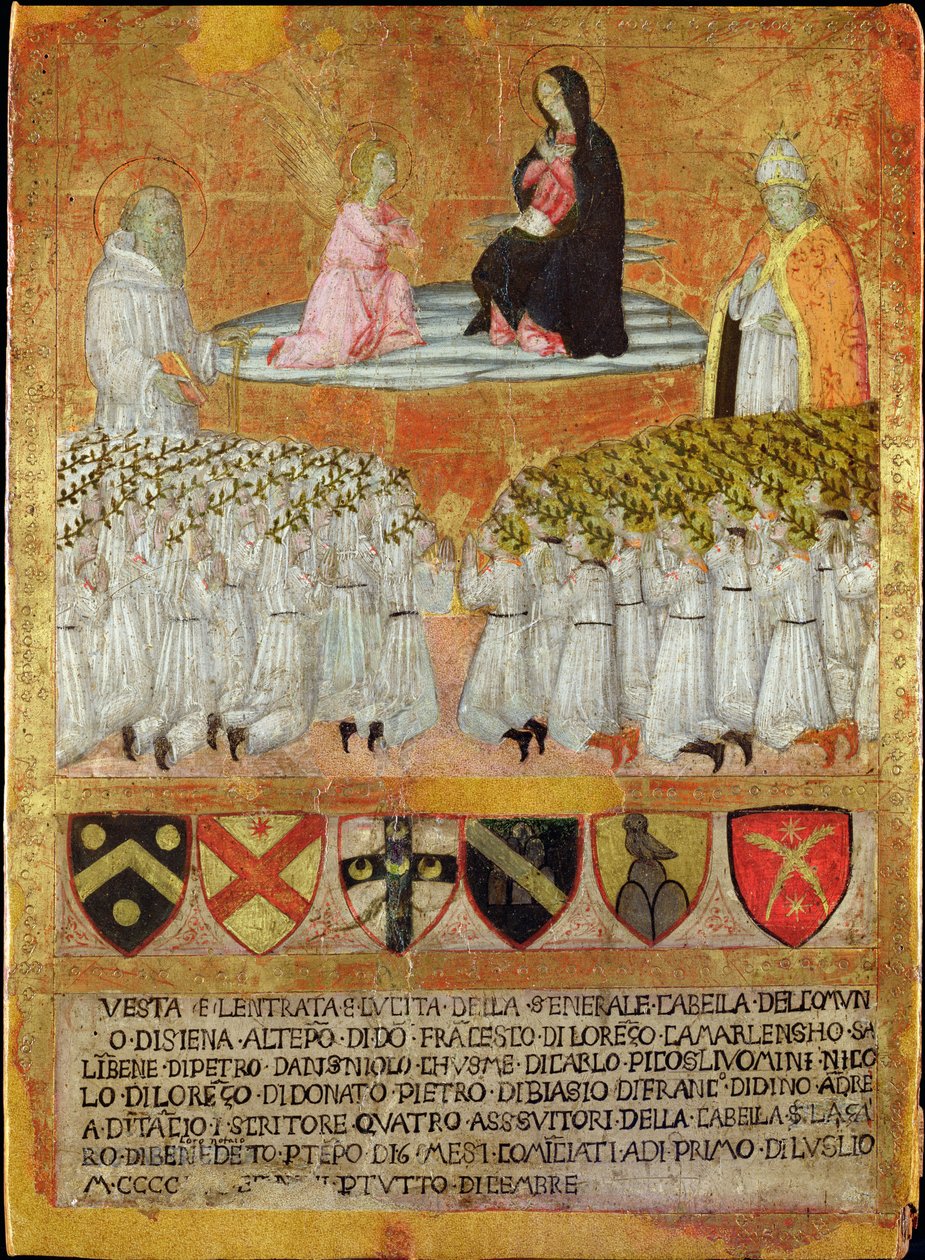 Zvěstování se sv. Bernardem z Clairvaux a papežem Kalixtem III. (1378-1458) 1456 (olej na desce) od Italian School