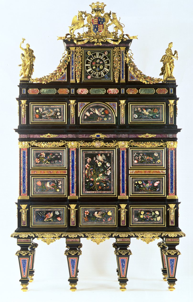 Badmintonový kabinet, cca 1720-32 (pietra dura, eben a ormolu) od Italian School