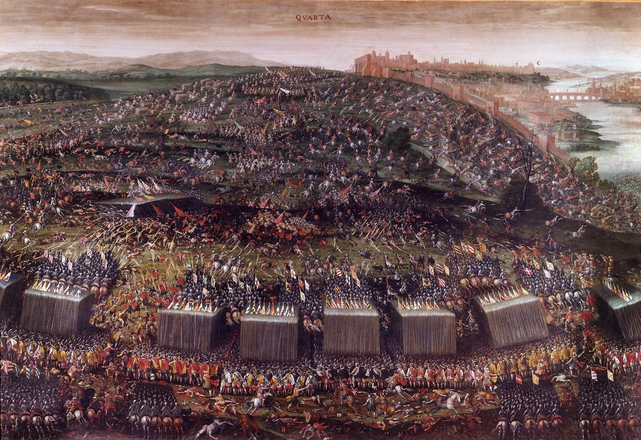 Bitva na Bílé hoře za třicetileté války (Německo 1620), která postavila Čechy vedené Fridrichem V. do Svaté ligy. Olejomalba. Řím, kostel Panny Marie Vítězné. od Italian School