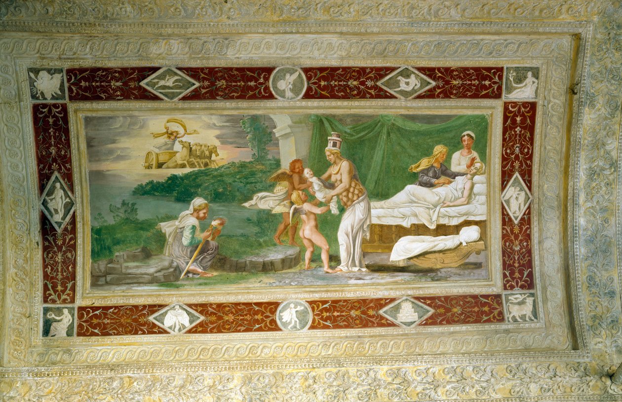 Zrození Memnona, nástropní malba v lodžii Appartamento della Grotto (Giardino Segreto) 1534 od Italian School