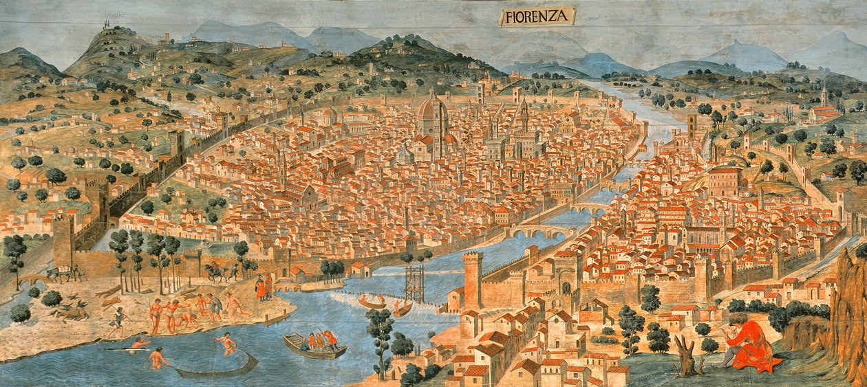 „Carta della Catena“ ukazuje panorama Florencie od Italian School