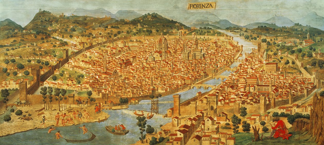 „Carta della Catena“ ukazuje panorama Florencie od Italian School