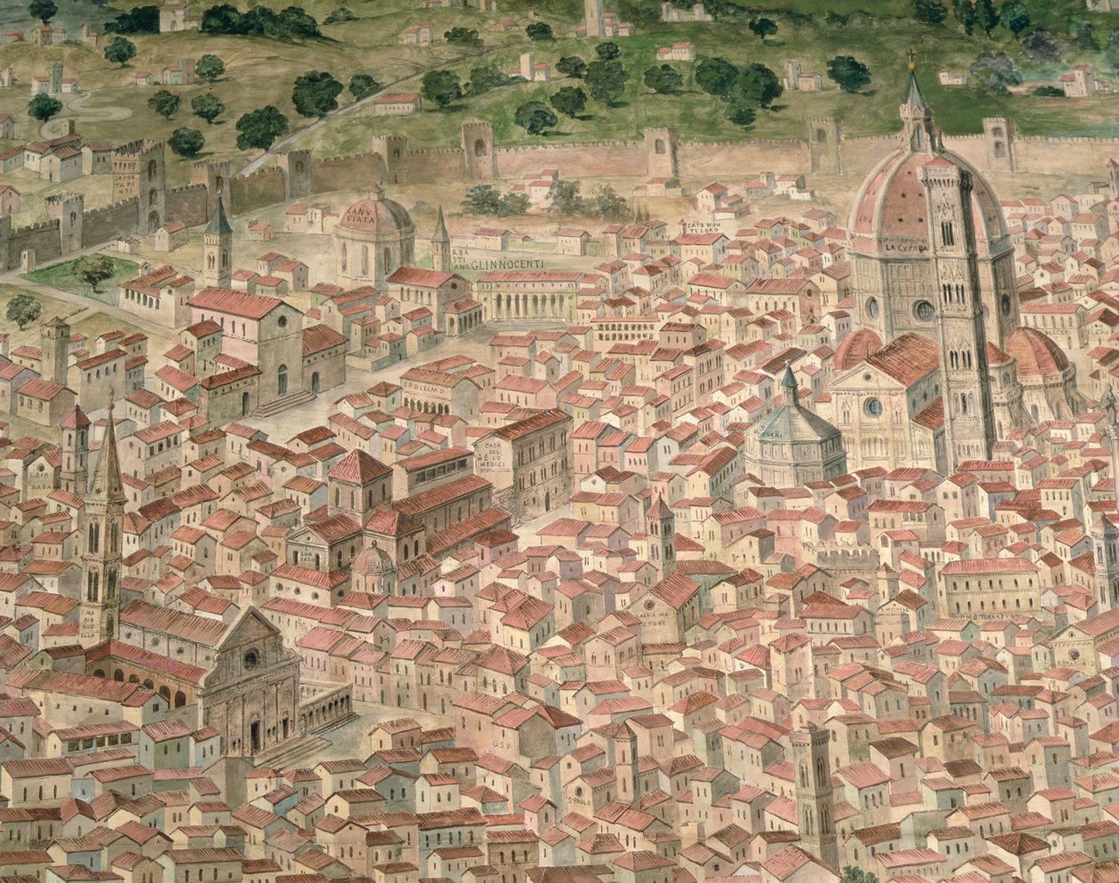 „Carta della Catena“ ukazuje panorama Florencie od Italian School