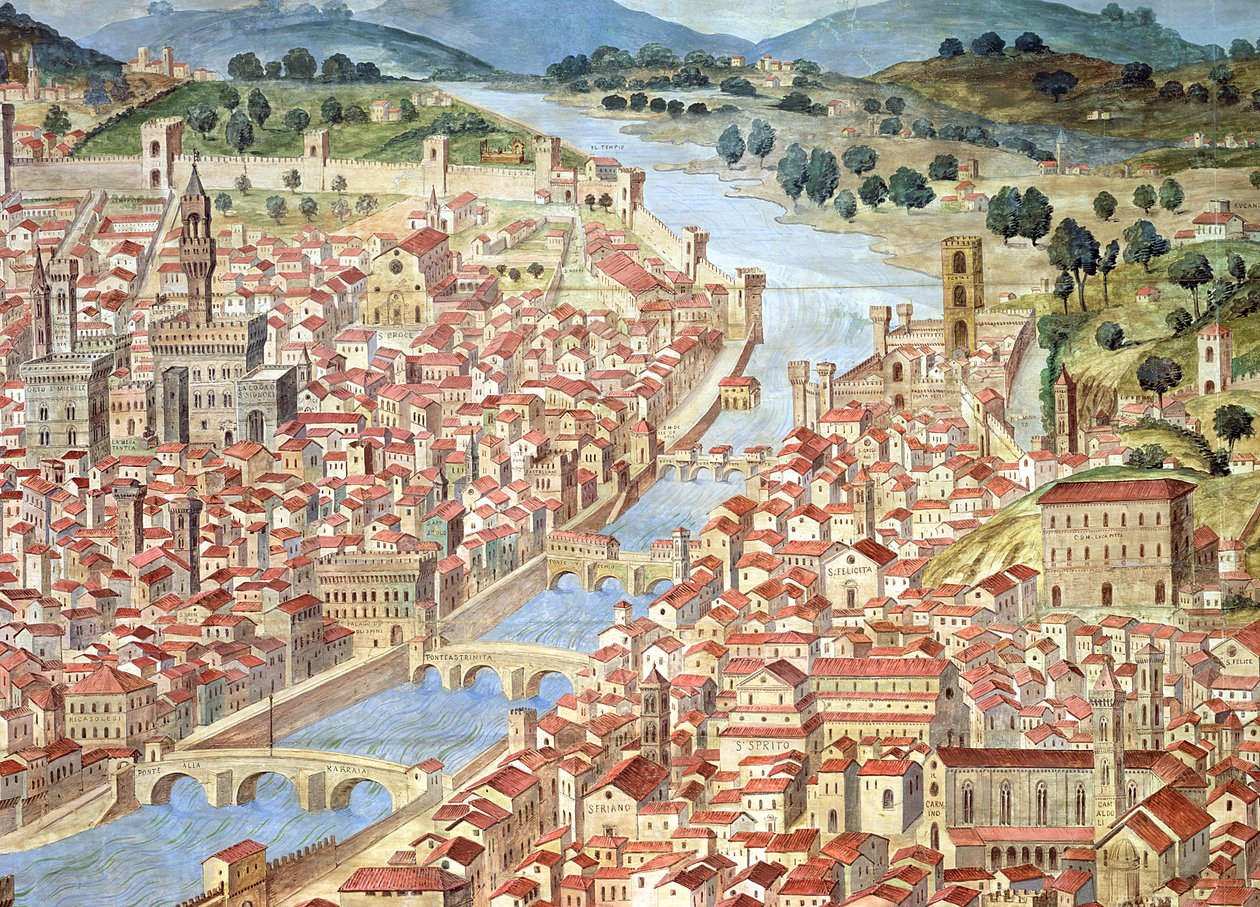 „Carta della Catena“ ukazuje panorama Florencie od Italian School