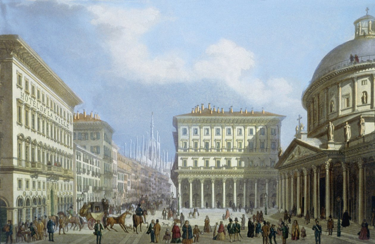 Radnice a náměstí Piazza di San Carlo z pohledu na Milán a okolí od Italian School
