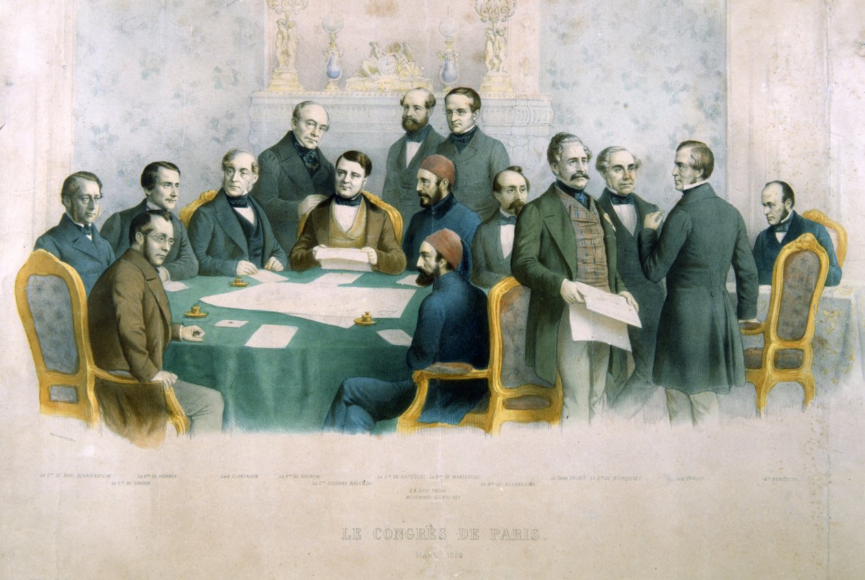 Pařížský kongres, březen 1856, ilustrace z Historie Itálie od Italian School