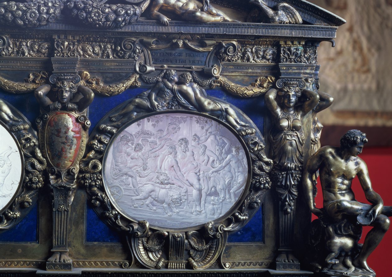 Truhla Farnese, detail oválné intarzie zobrazující Bacchův triumf, od Sebastiana Sbarriho (fl. 1548-61) a Giovanniho Bernarda da Castel Bolognese od Italian School
