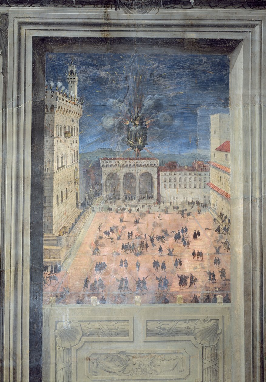 Ohňostroj na náměstí Piazza della Signoria, kolem roku 1560 od Italian School