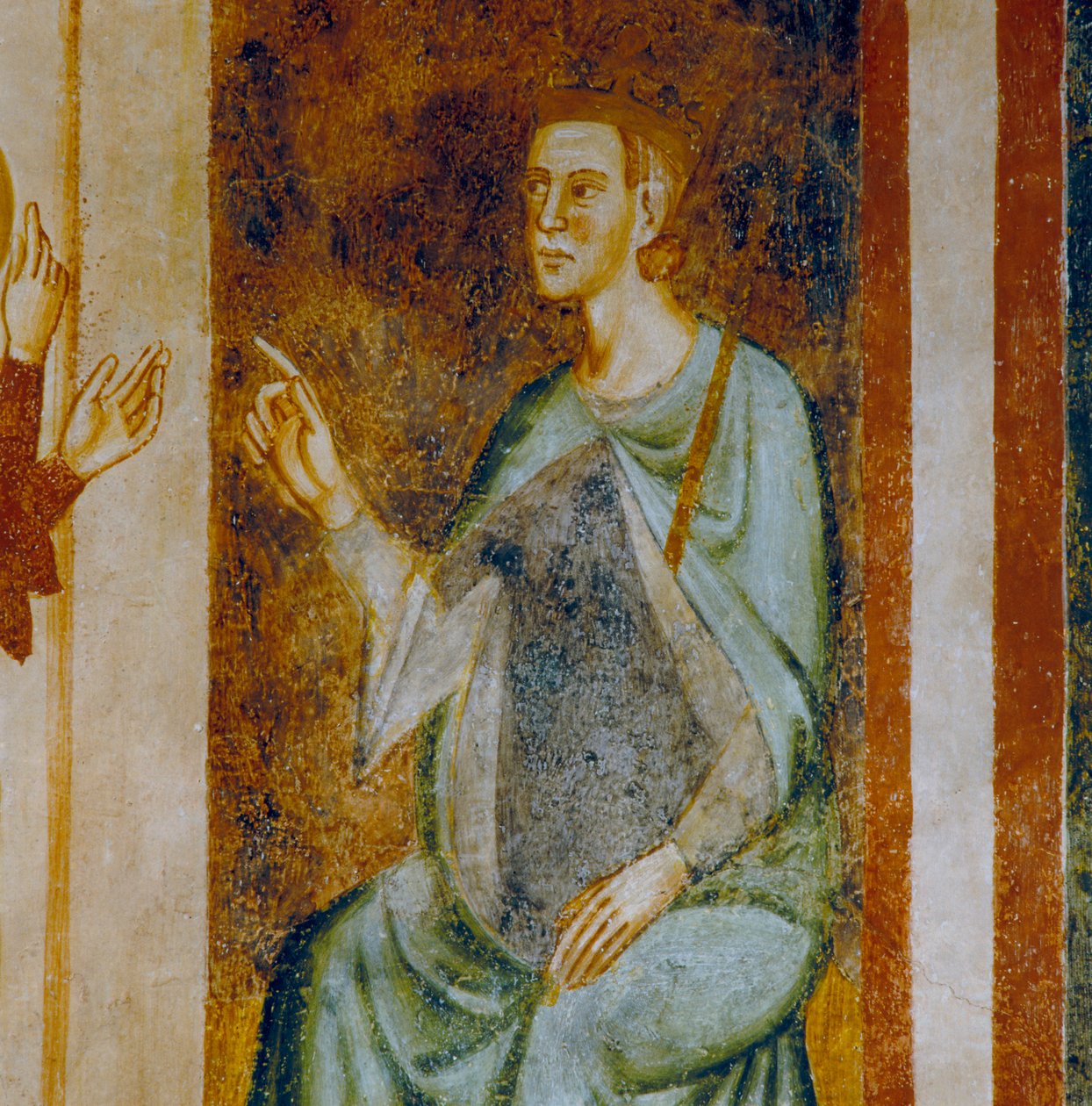 Guvernér Antiochie Olibrius, detail epizody Soudu sv. Markéty, z cyklu fresek věnované svaté Markétě Antiochijské od Italian School