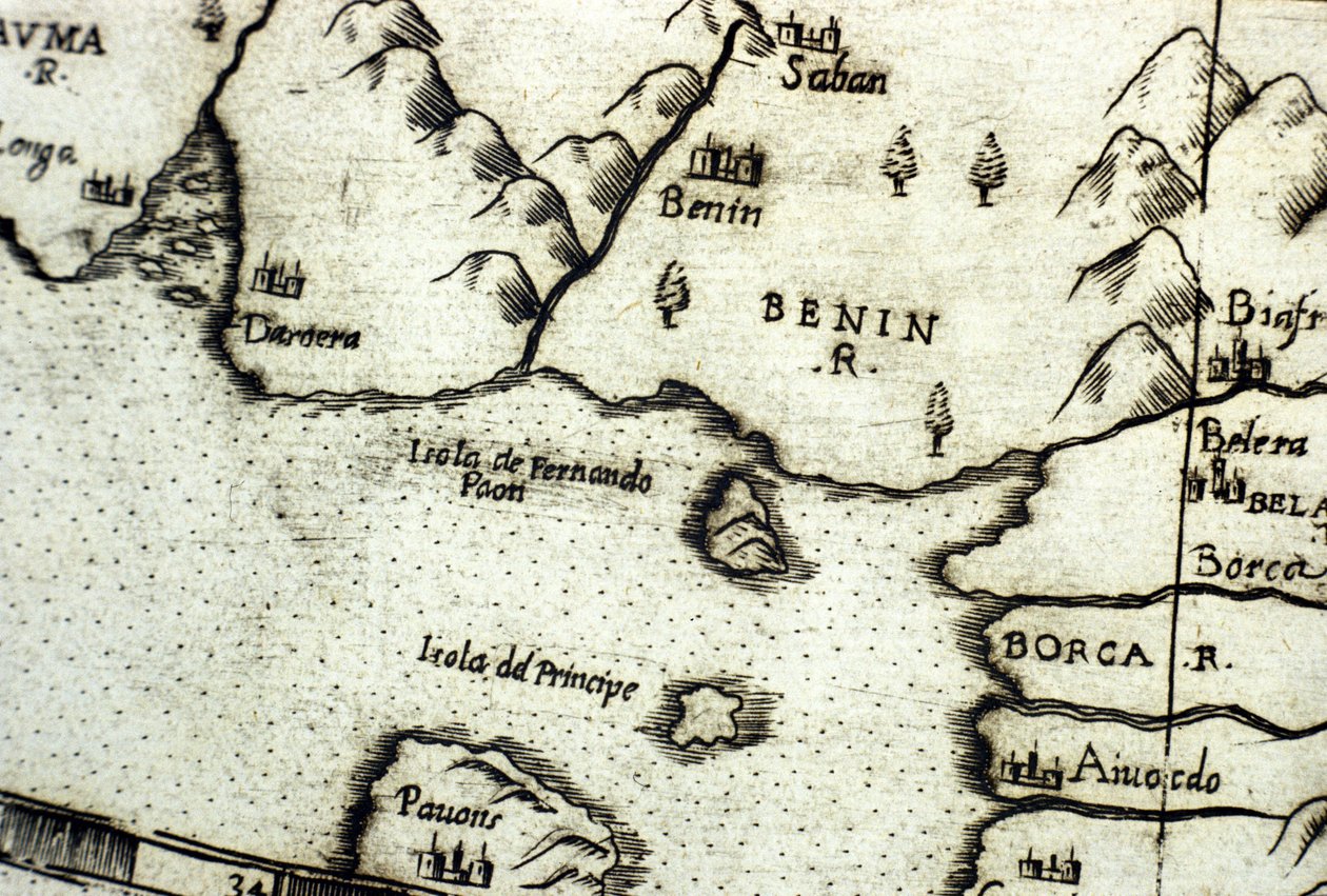 Beninský záliv (bývalý Dahomey), část Guinejského zálivu, na základě mapy Urbano Monte od Italian School