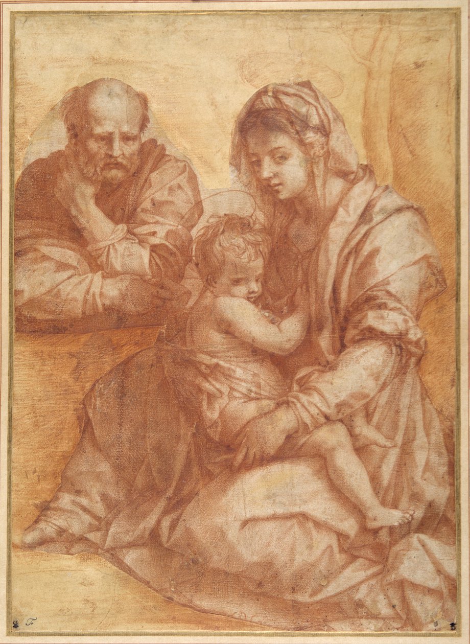 Svatá rodina odpočívá po Andrea del Sarto (červená křída na bílém papíře) od Italian School