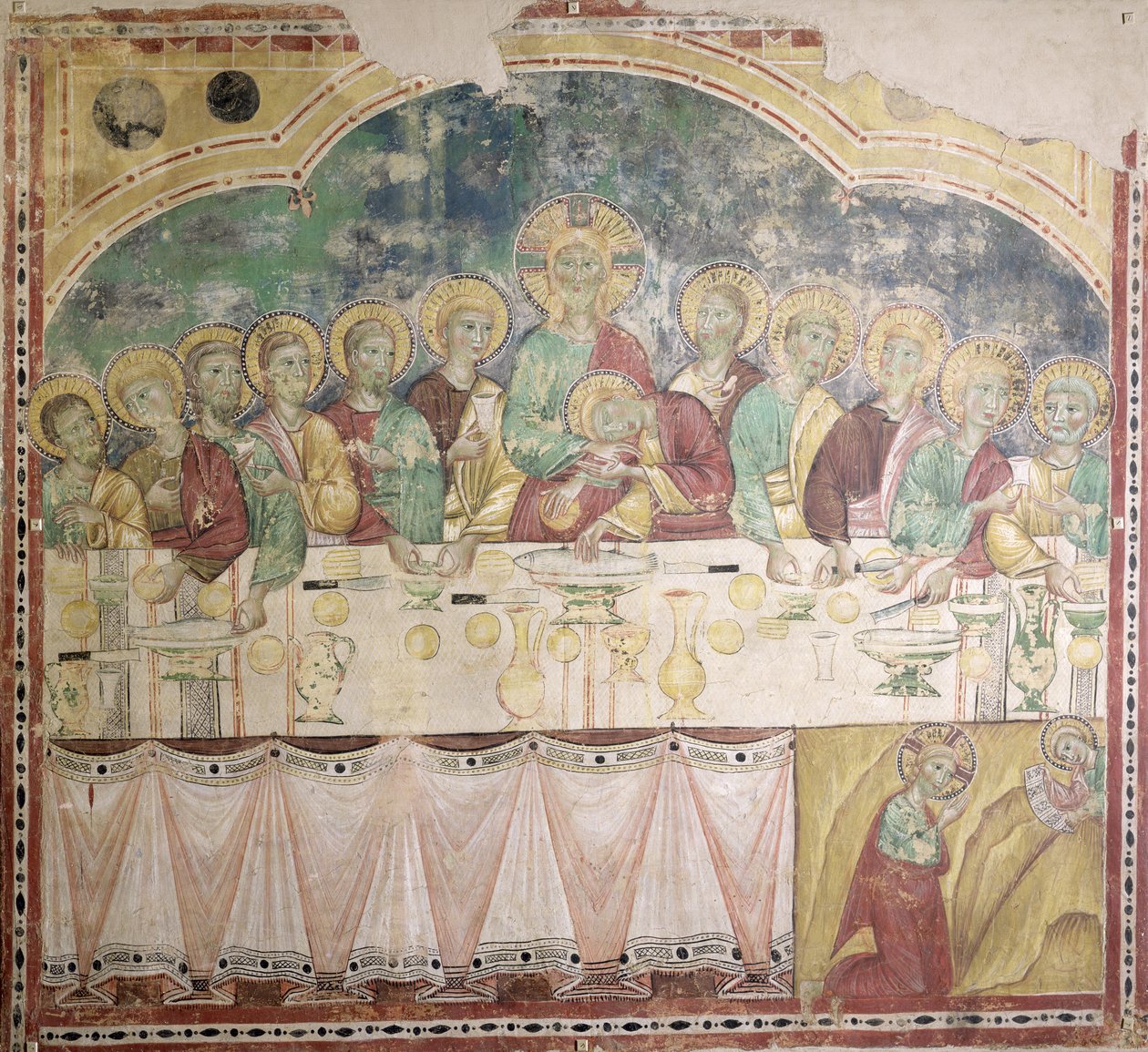 Poslední večeře a agónie v zahradě, cca 1300 (freska přenesená na plátno) od Italian School