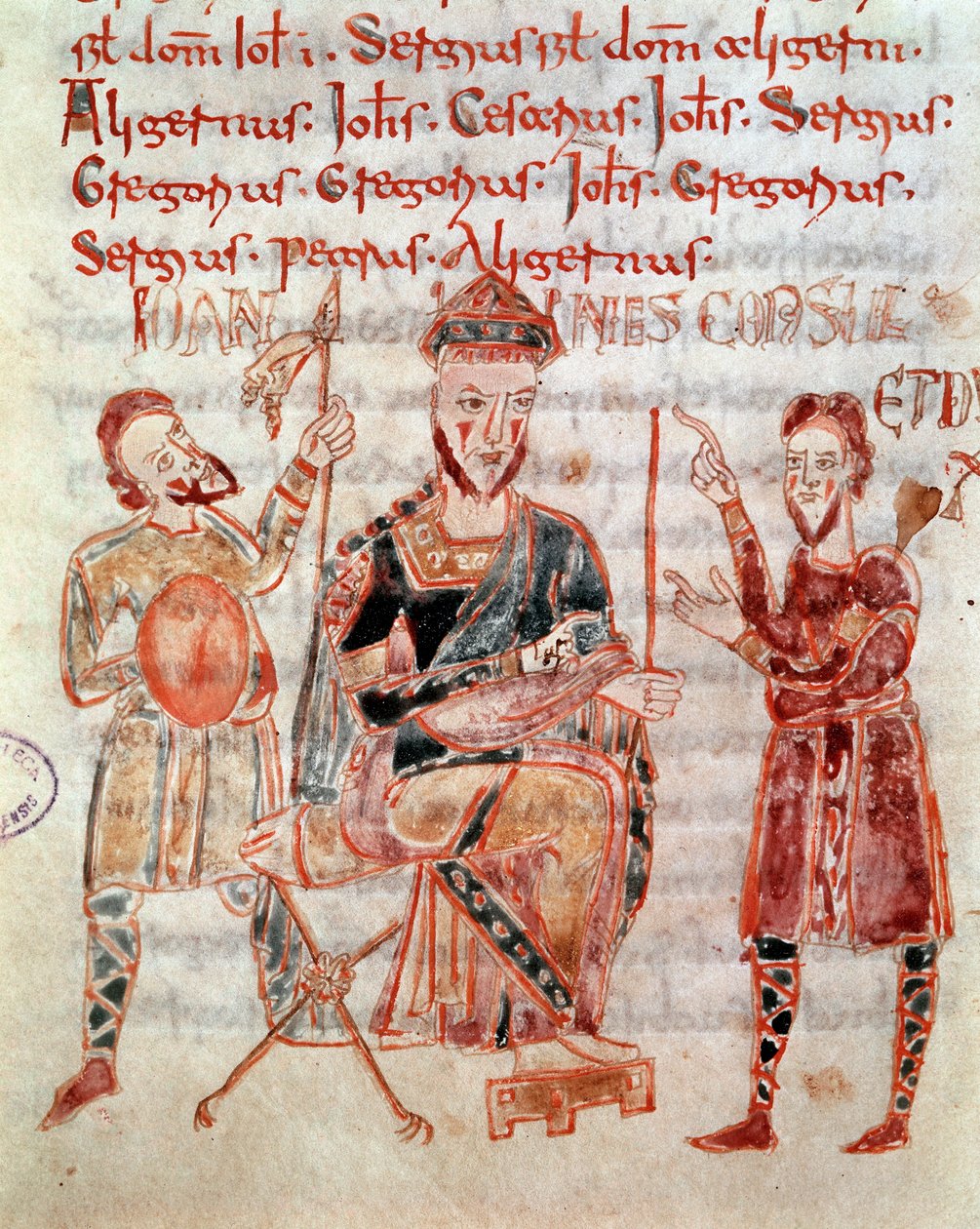 Lombardský princ z Neapole Giovanni (asi 981) Miniatura z „“ Codex Legum Longobardorum““ (nebo Langobardorum) popisující zákony lombardského království založeného králem Rotharim od Italian School