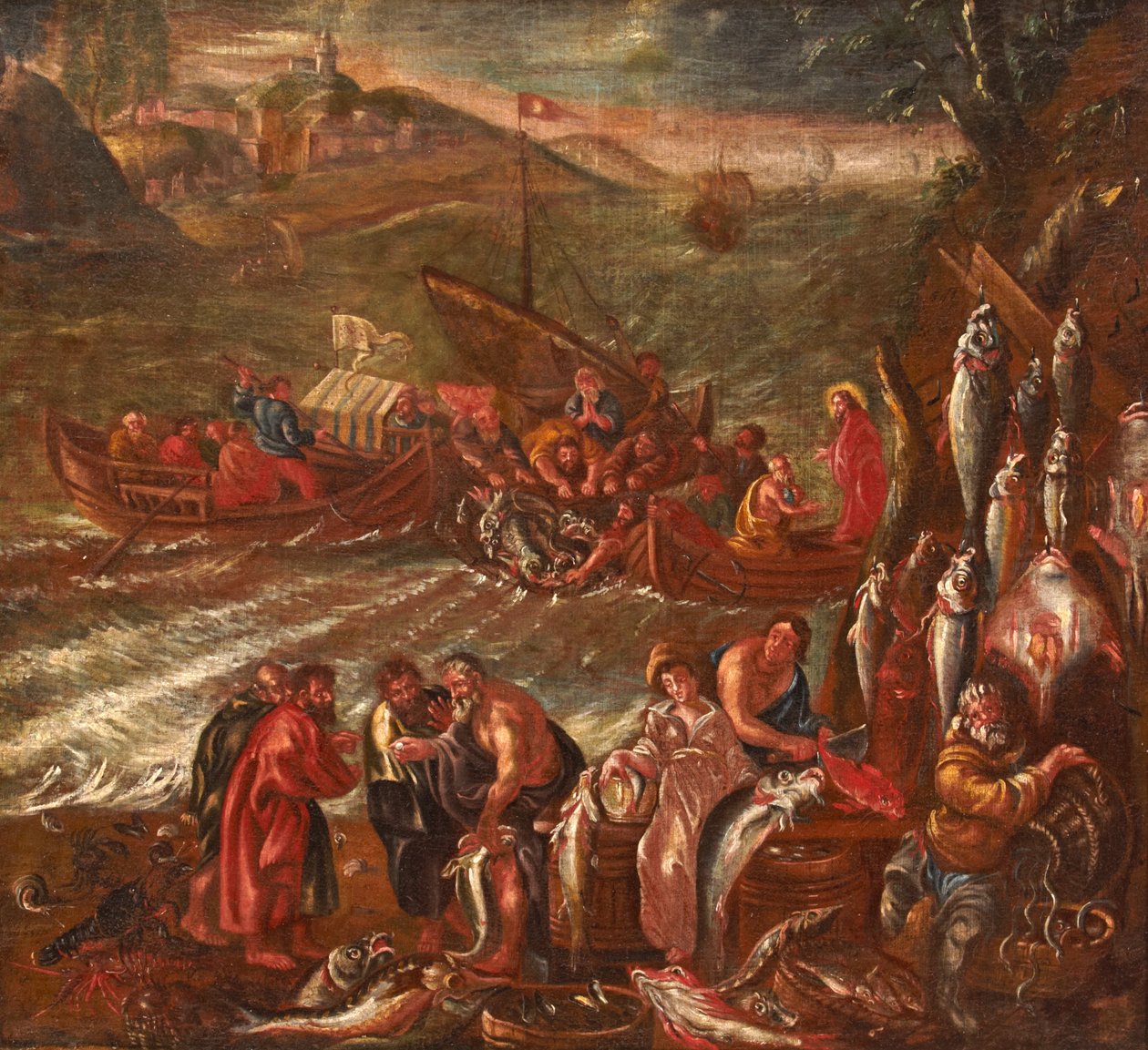 Galilejský zázrak, velký úlovek ryb od Italian School