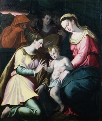 Mystická svatba sv. Kateřiny, kolem roku 1600 (panel) od Italian School