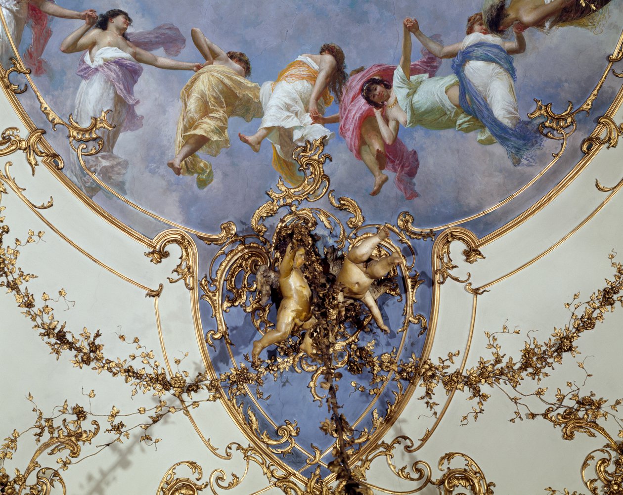 Detail fresky „Sala di Rappresentanza“ (Síň zástupců) zobrazující tančící nymfy (freska) od Italian School