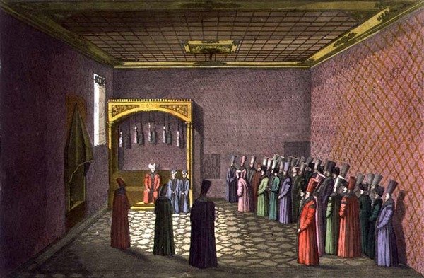 Trůnní sál sultána, deska 29 části III, svazek I „Historie národů“, vyryl Giacomo Bussi (akvatinta) od Italian School
