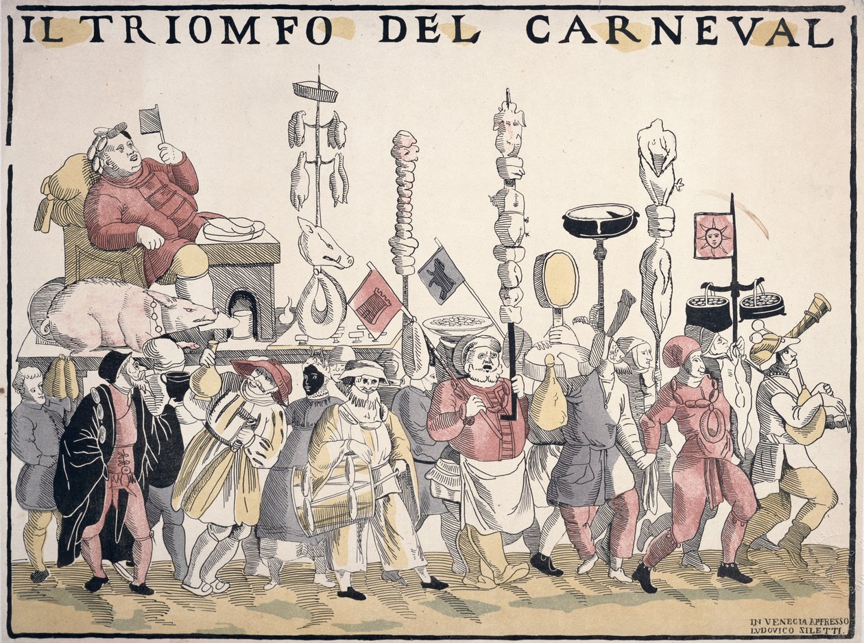 Triumph of Carnival (barevná rytina) od Italian School