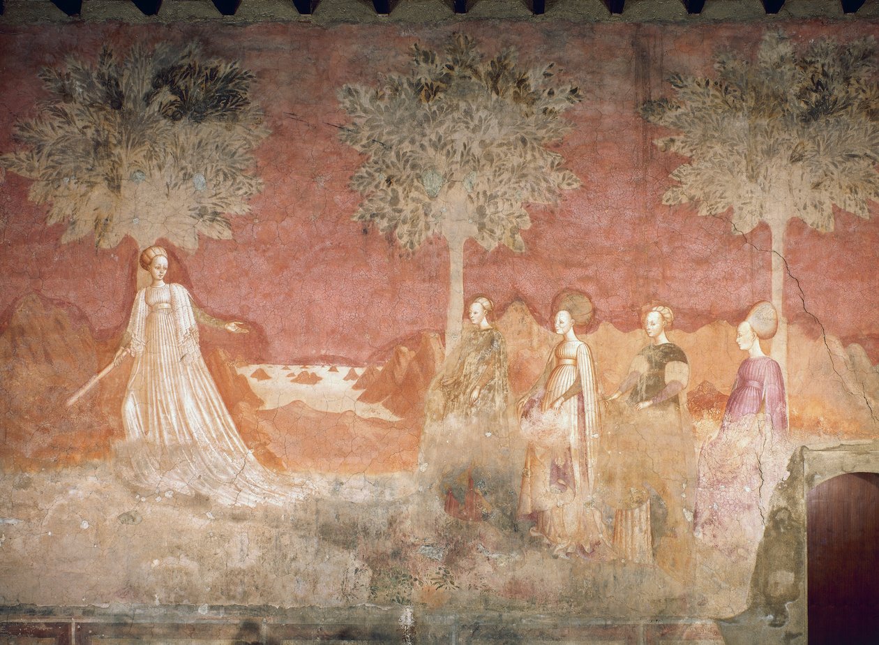 Míčová hra, scéna z cyklu Hry, cca 1445-1450, freska, Palazzo Borromeo, Milán, Lombardie, Itálie od Italian School