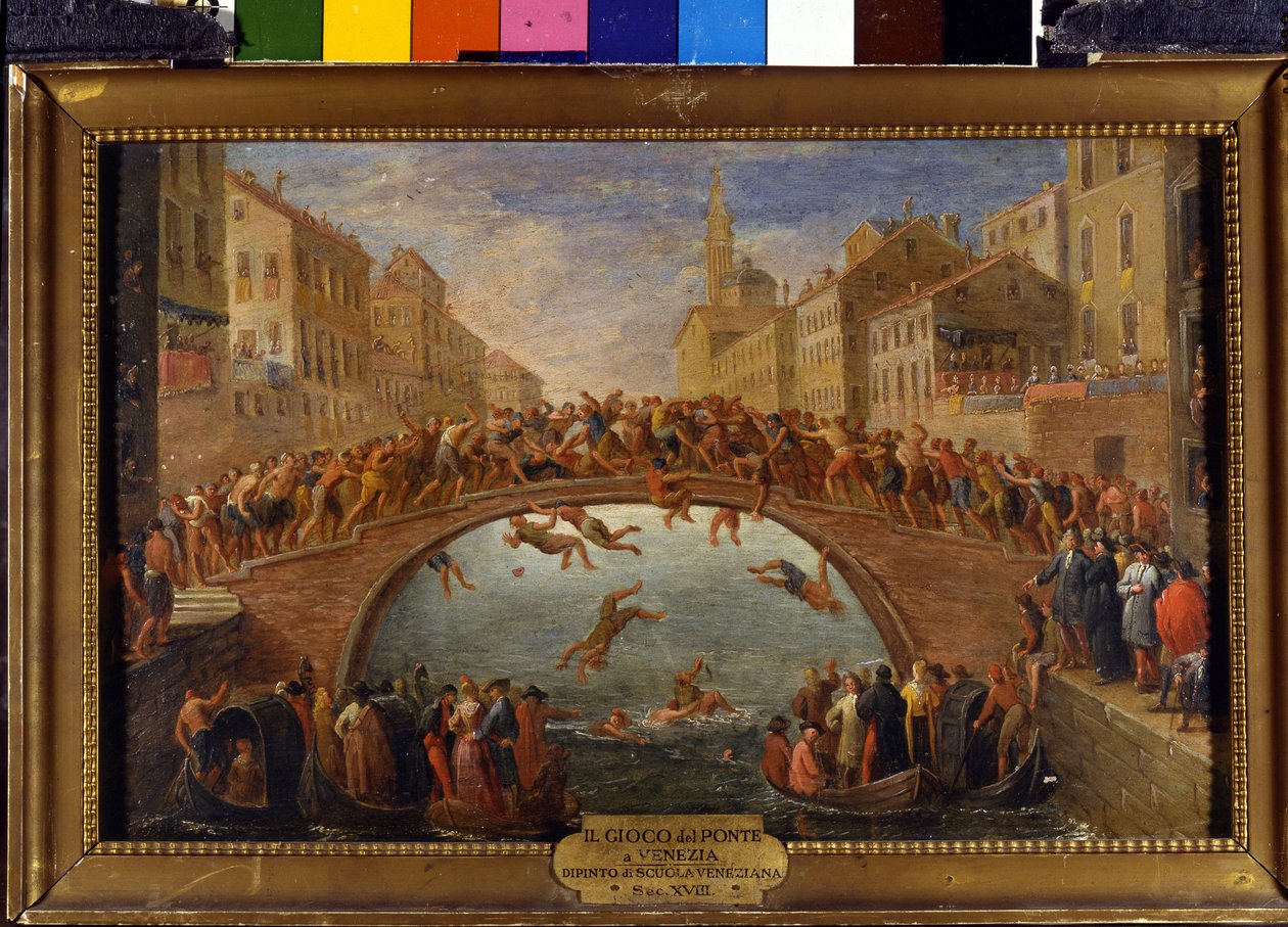 Hra o most má Benátky Bitva obušků na Ponte Santa Fosca. Malba benátské školy. 18. století. od Italian School