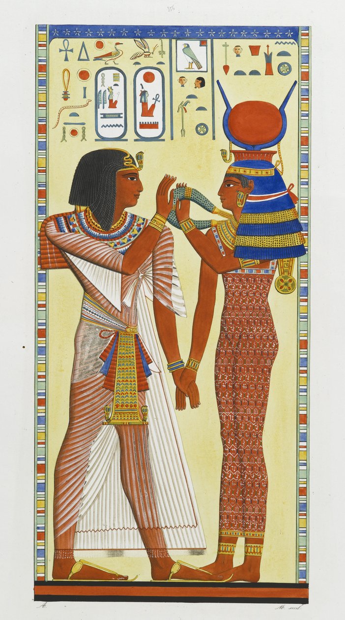 Bohyně Hathor umístila magický obojek na Setiho I od Italian School