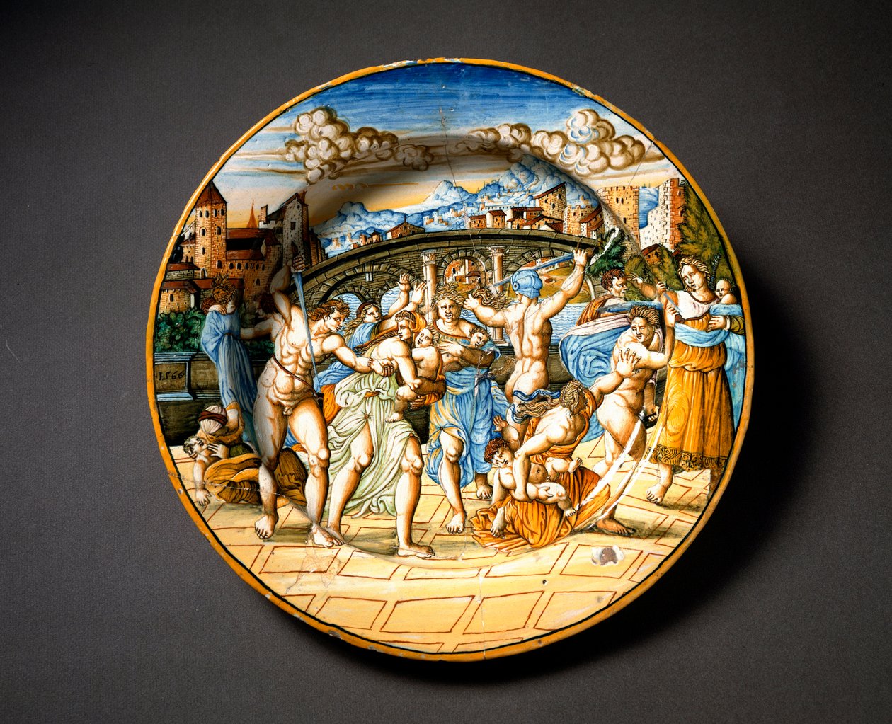 Masakr nevinných. Keramický talíř vyrobený v Urbinu v dílně Fontana, Itálie. 1566 kolem Florencie, Museo Nazionale del Bargello od Italian School