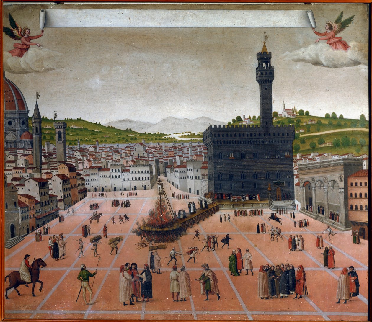 Hranice Girolamo Savonarola na náměstí Piazza della Signoria, Florencie v roce 1498 (malba) od Italian School