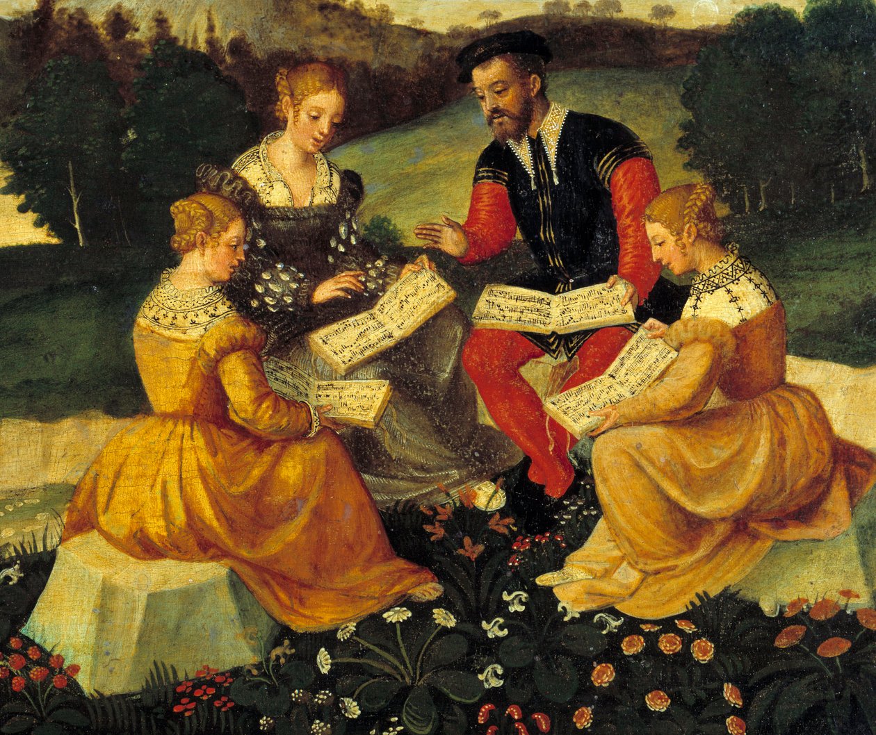 Vokální koncert Malba italské školy. 16. století. Bourges, Hotel Lallemant - Bukolický koncert. Malba italské školy. 16. století. Hotel Lallemant, Bourges, Francie od Italian School