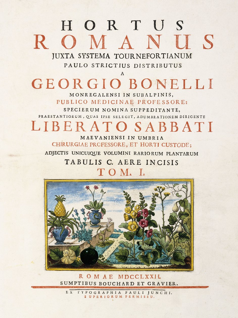 Titulní strana z "Hortus Romanus", 1772-1784 od Italian School
